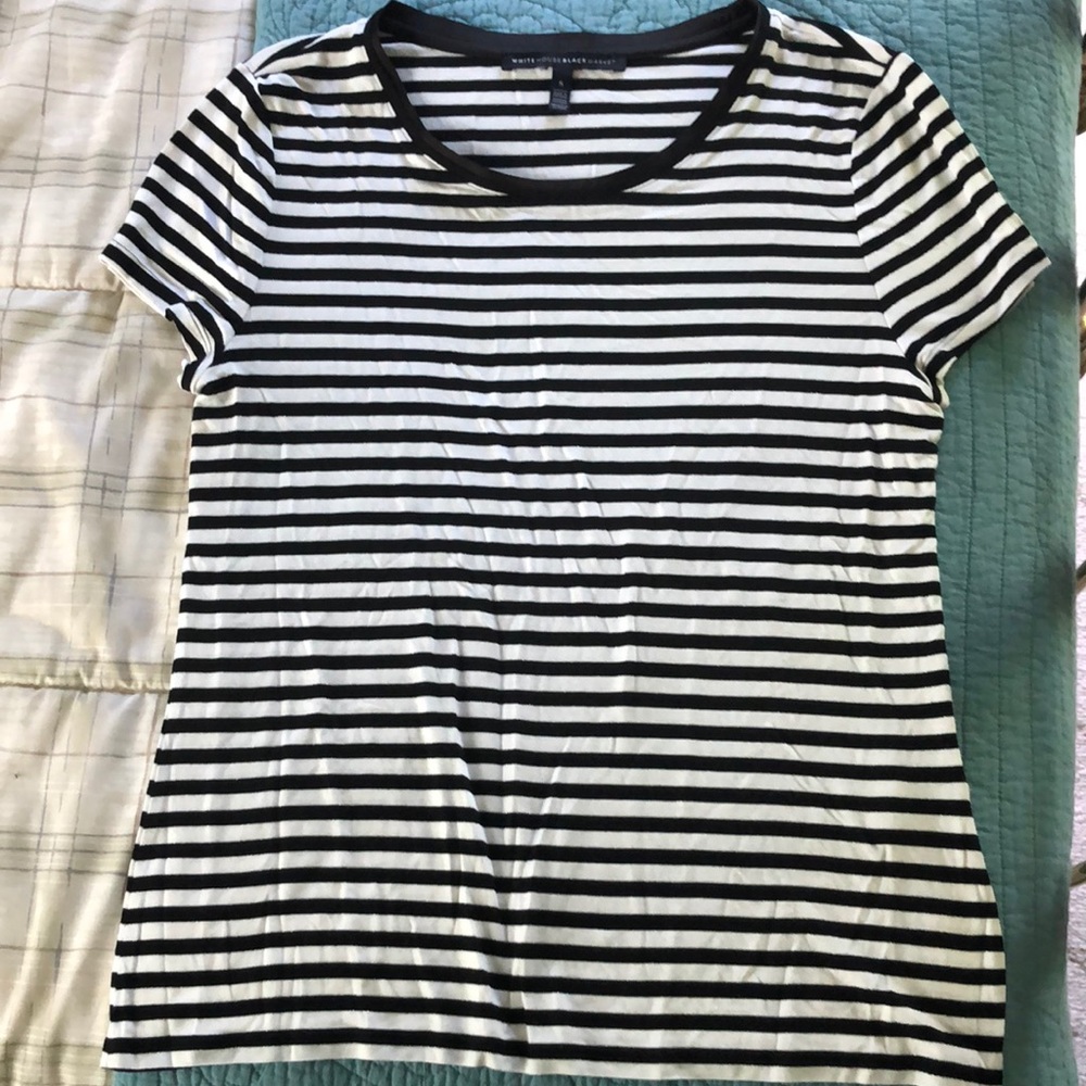 WHBM - NWOT black /white striped tee with silver accents.